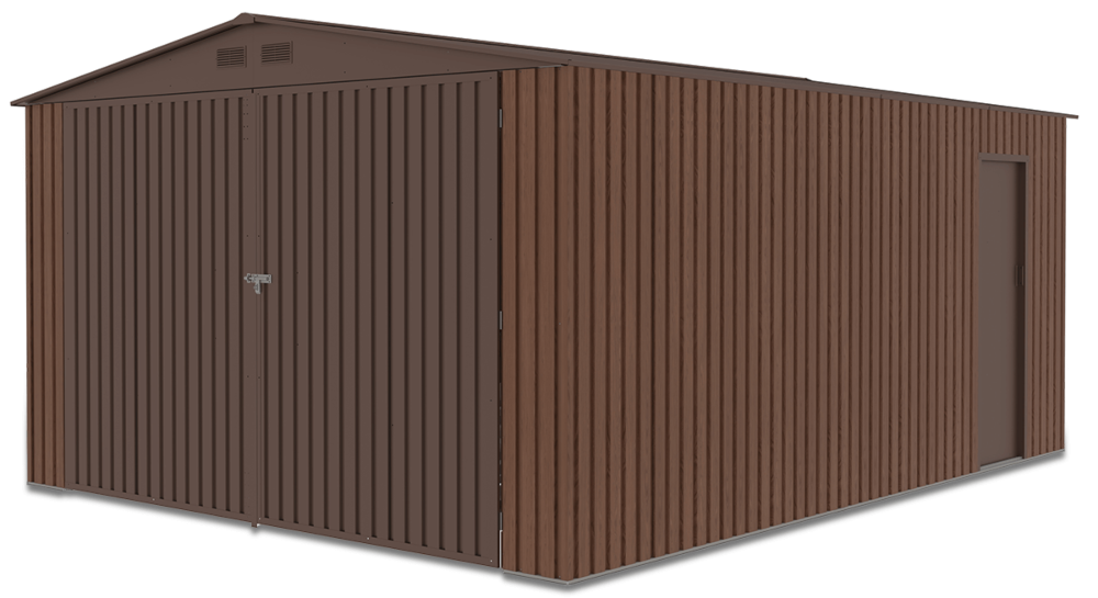 Metalowy domek ogrodowy/garaż Kingston 380x480 Walnut - HARDMAISTER