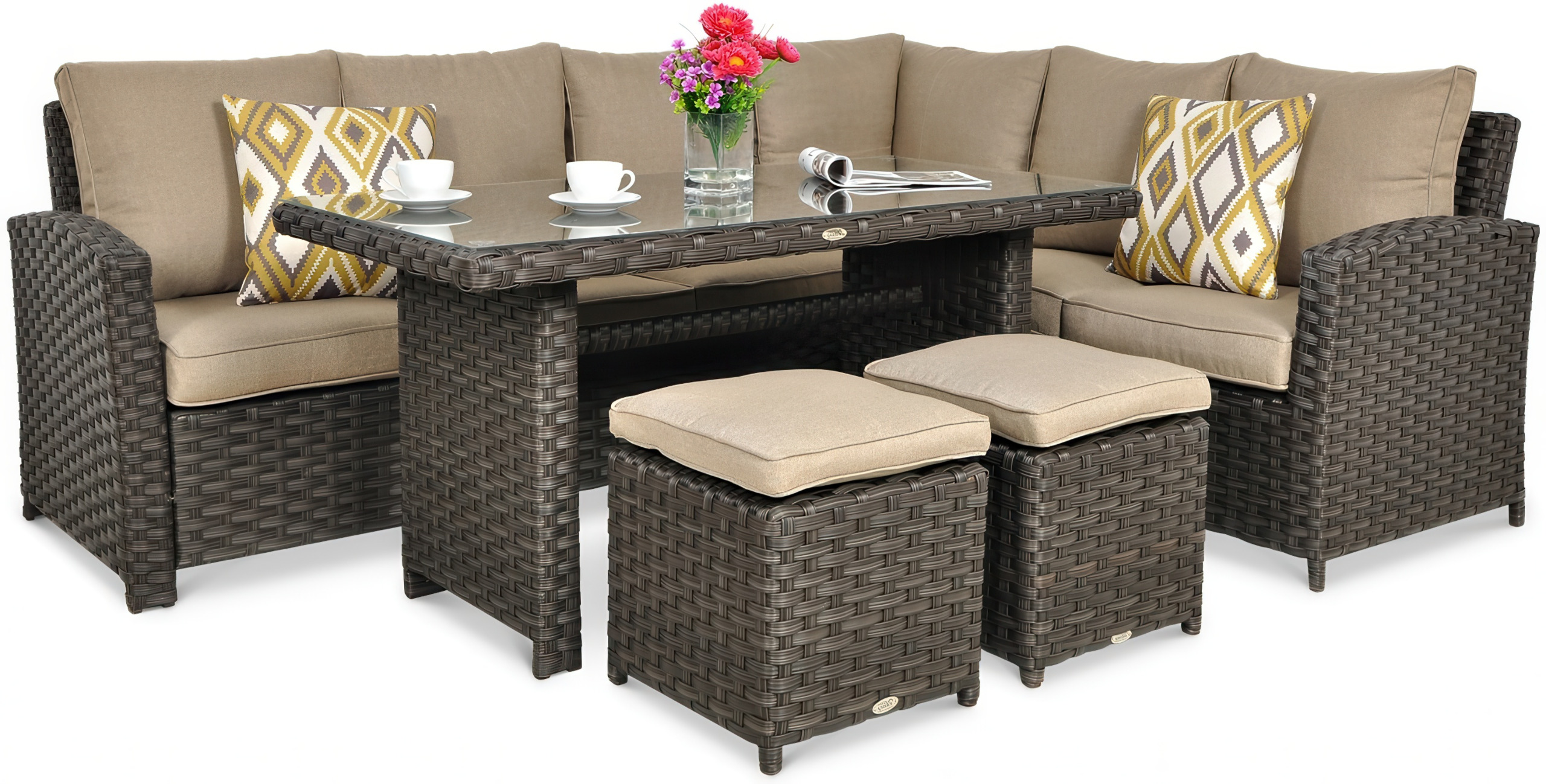 Кутовий диван з технораттану SANTANA DINING - коричневий - FocusGarden