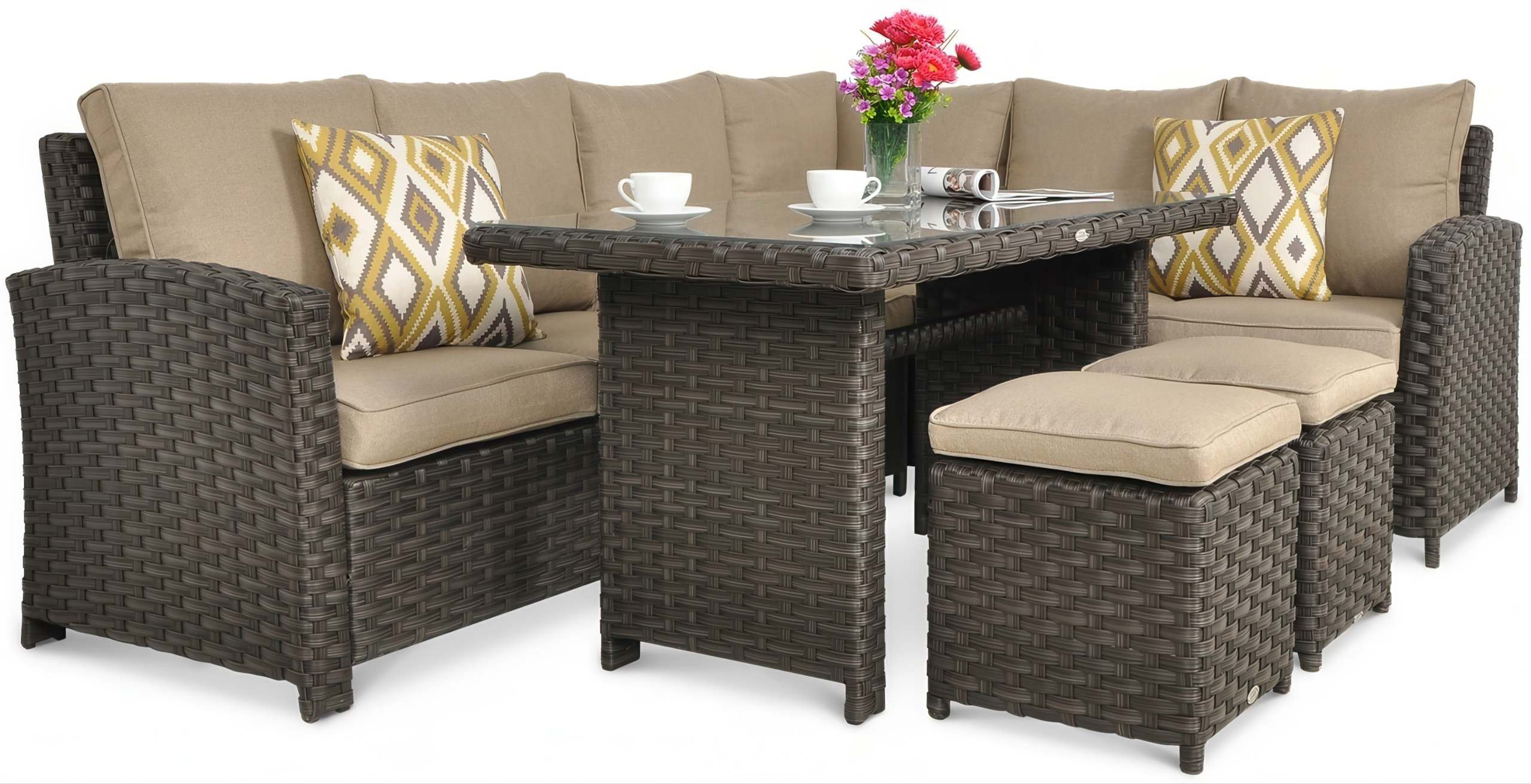 Кутовий диван з технораттану SANTANA DINING - коричневий - FocusGarden