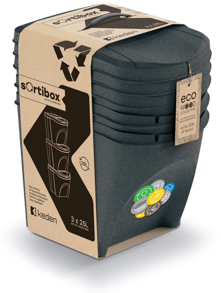 Kosz do segregacji odpadów Sortibox Eco Wood antracytowy - PROSPERPLAST
