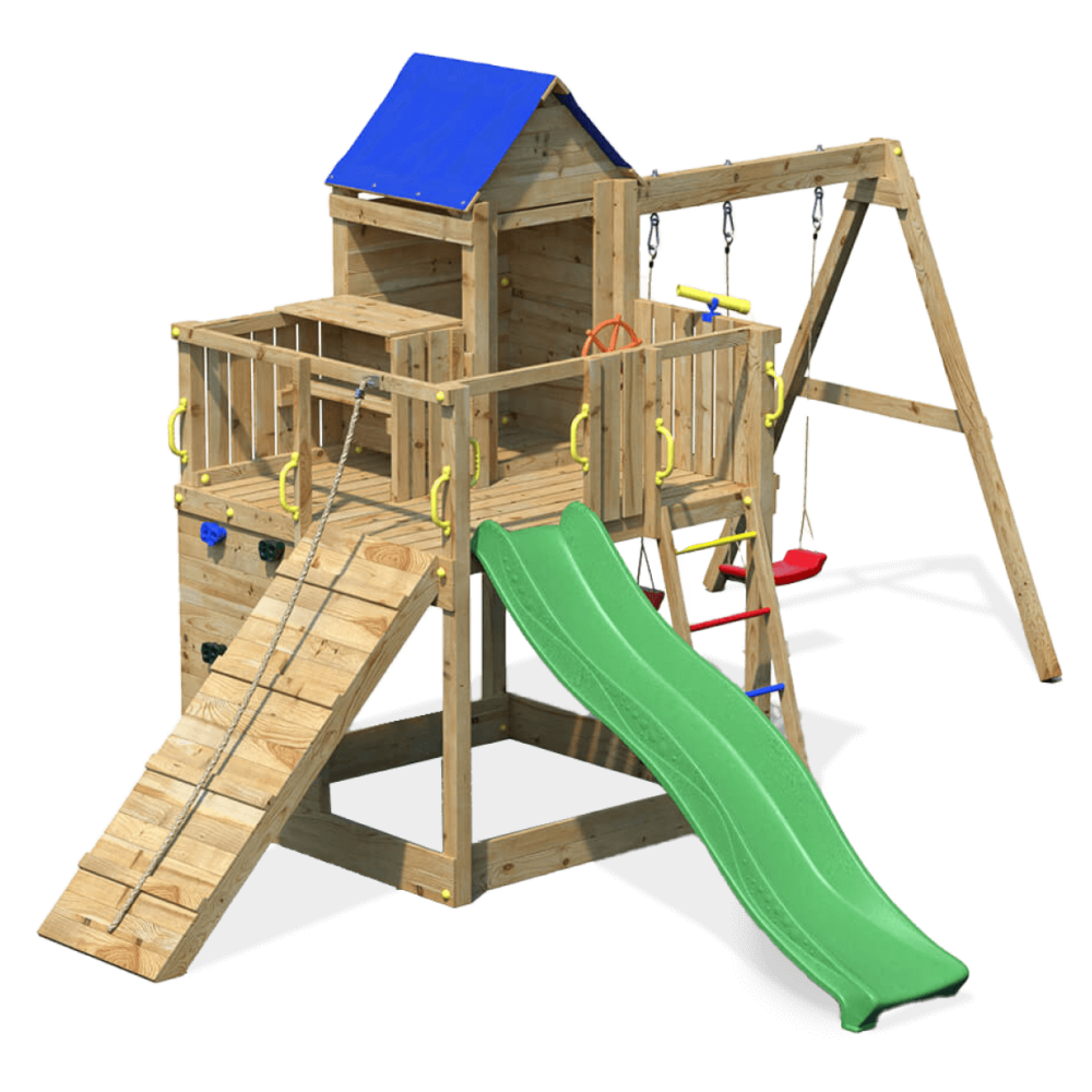 Drewniany plac zabaw z huśtawką dla dzieci Fungoo Treehouse