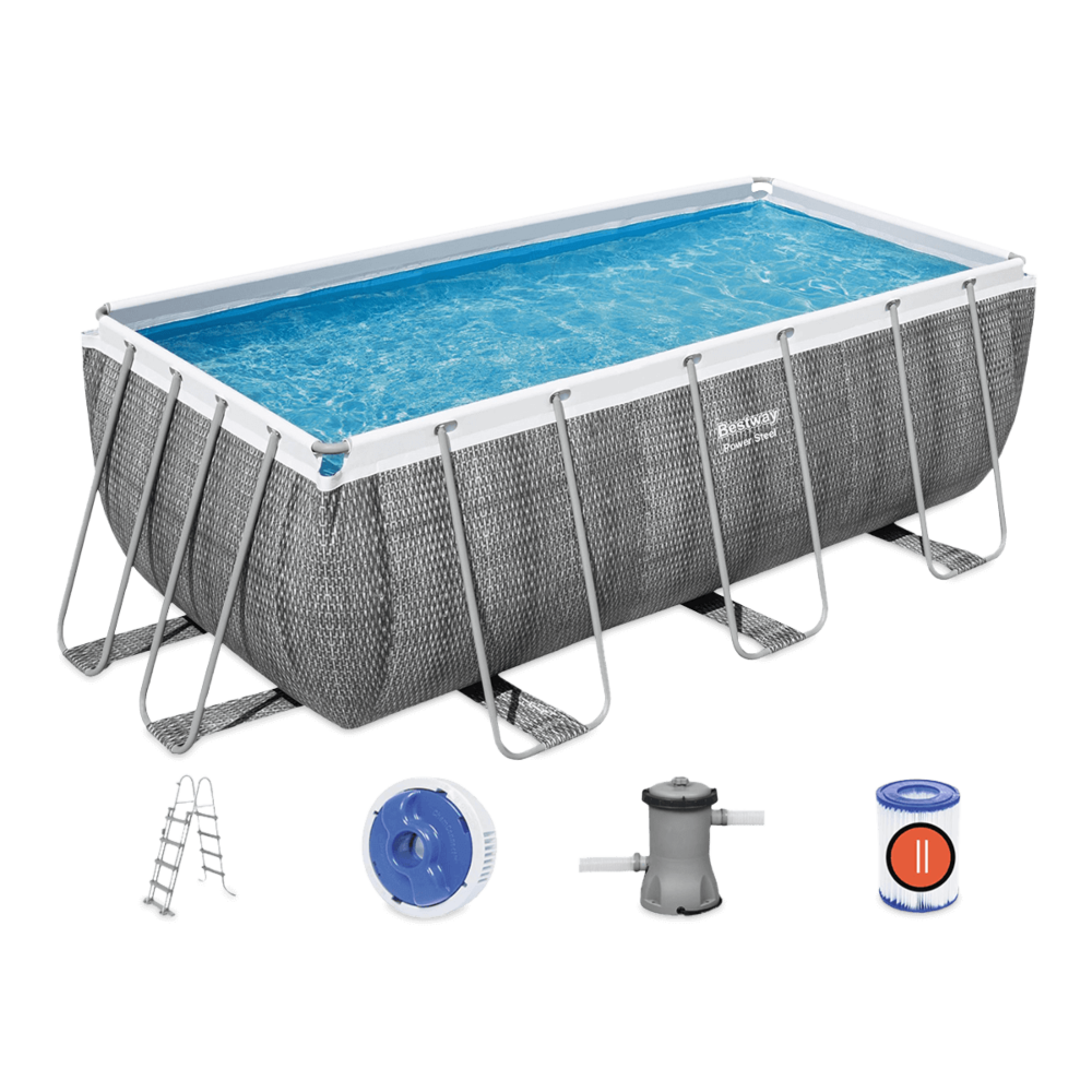 naziemny basen z zestawem z pompą filtrującą z dozownikiem z drabiną i filtrami
