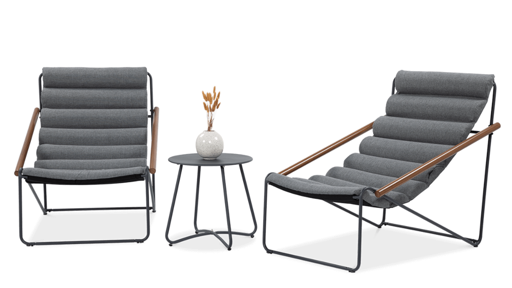 dwa fotele i stolik wchodzące w skład zestawu ART dark grey