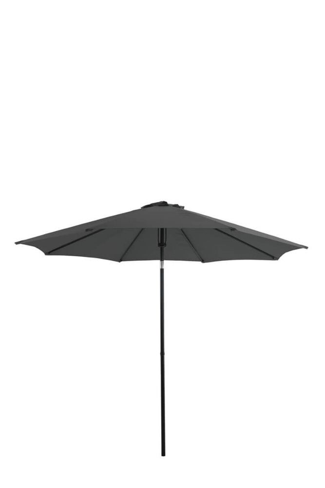 Rozłożony parasol samos z masztem centralnym w kolorze ciemno szarym