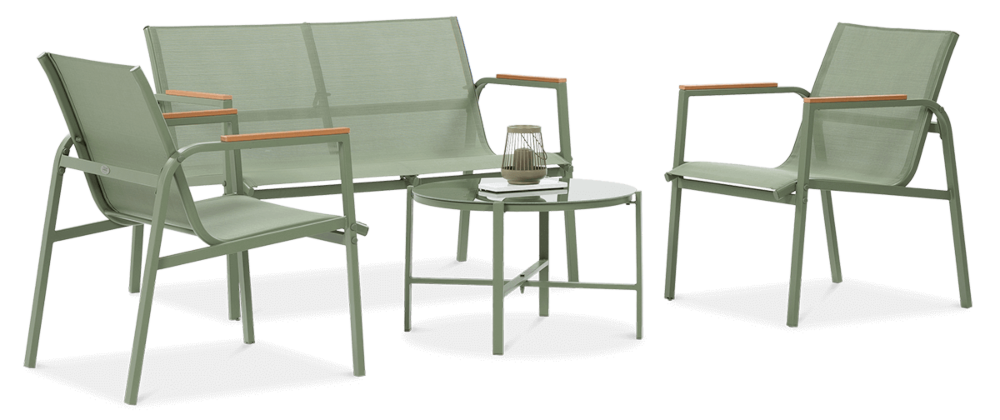 Krzesła, sofa, stolik z zestawu MANGO CAFFE Green