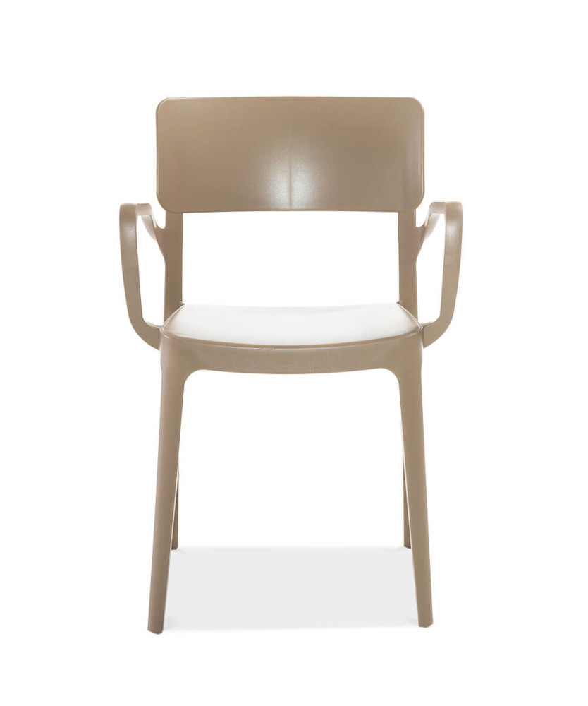 przód polipropylenowego krzesła z zestawu mebli ogrodowych PANORA 4+1 beige - NOVUSII