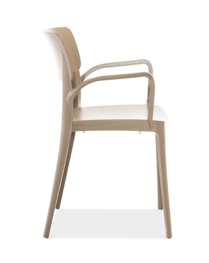 Bok polipropylenowego krzesła wzmocnionego włóknem szklanym z zestawu mebli ogrodowych PANORA 4+1 w kolorze beżowym