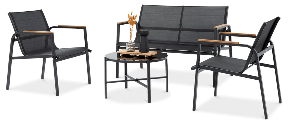 Krzesła, sofa, stolik z zestawu MANGO CAFFE Black
