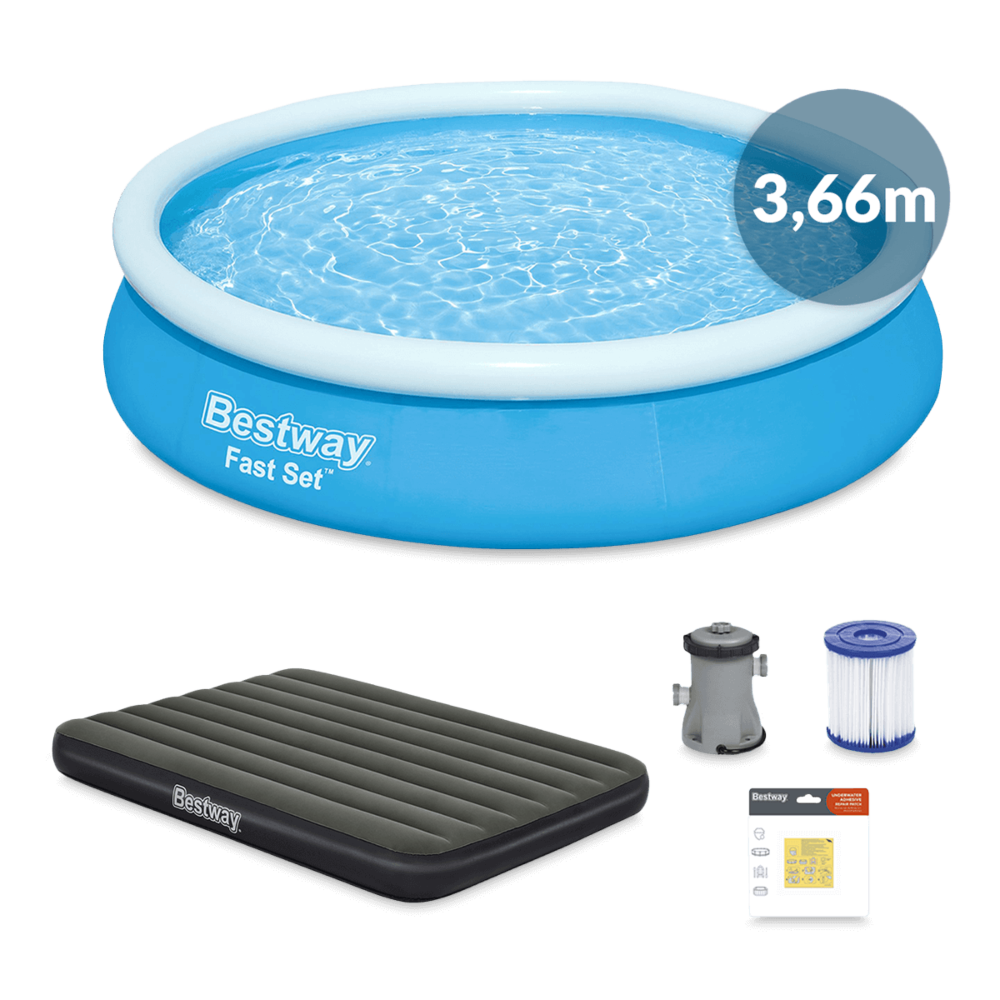 zestaw basenowy z materacem, pompą filtrującą, filtrem i łatkami