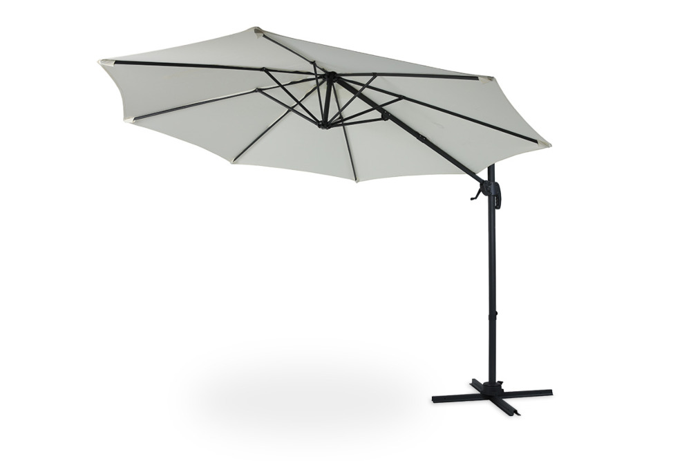 parasol z masztem bocznym havana beżowy z czaszą o średnicy 3m