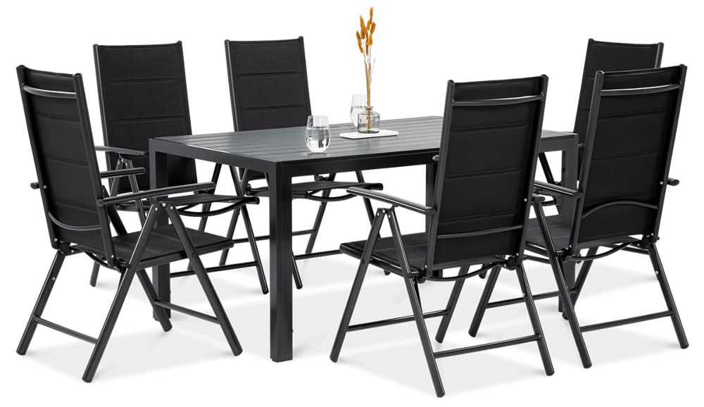 Sześć krzeseł i stolik z zestawu ogrodowego SYDNEY Black