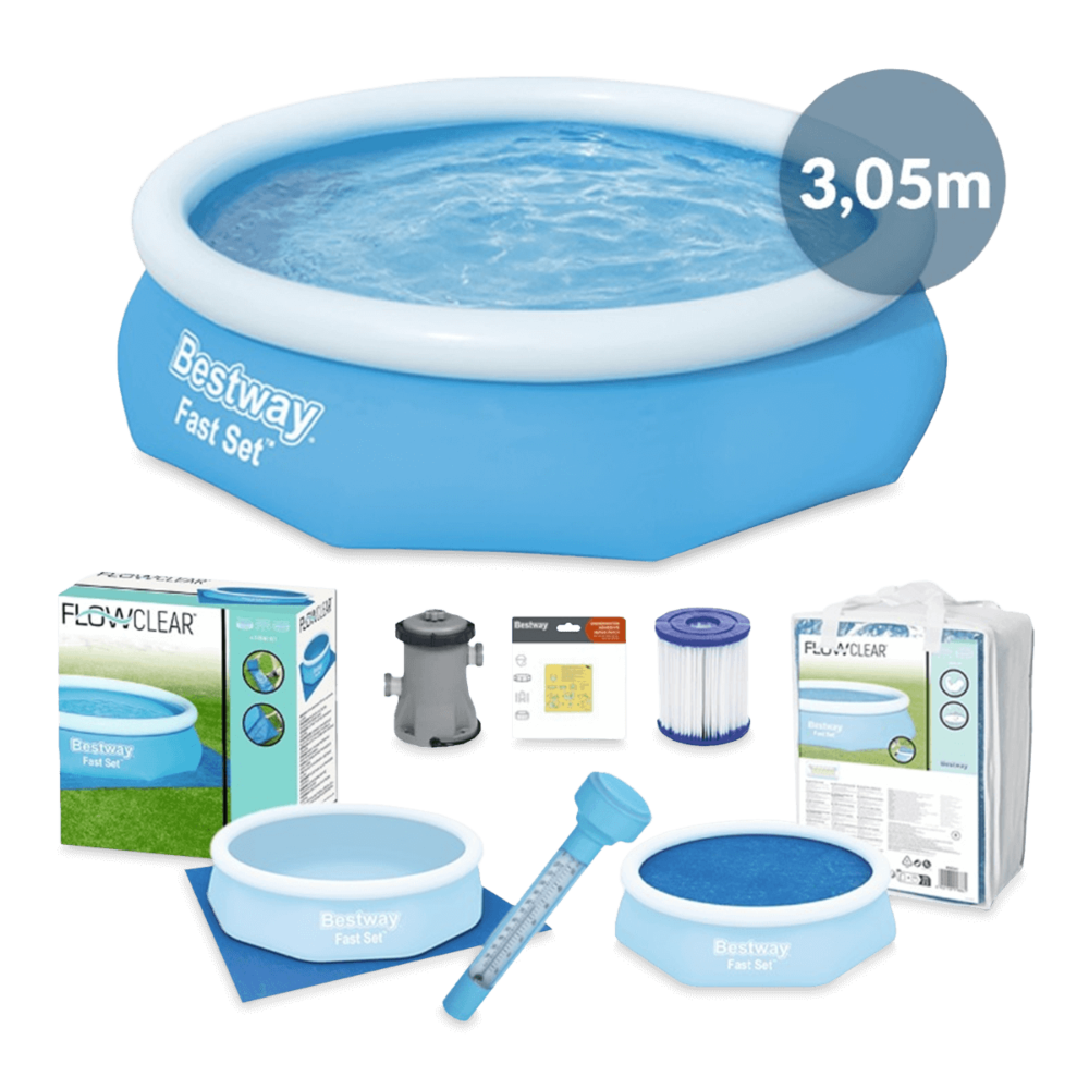 zestaw basenowy z pokrywą, matą ochronną pod basen, termometrem, pompą filtrującą, filtrem