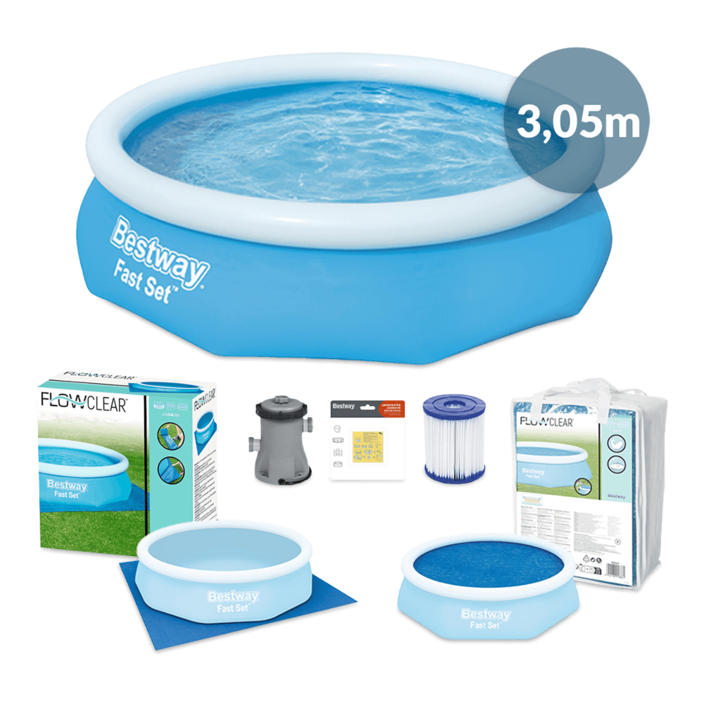 Zestaw basenowy z pokrywą, pompą filtrującą, ochronną folią pod basen i filtrem