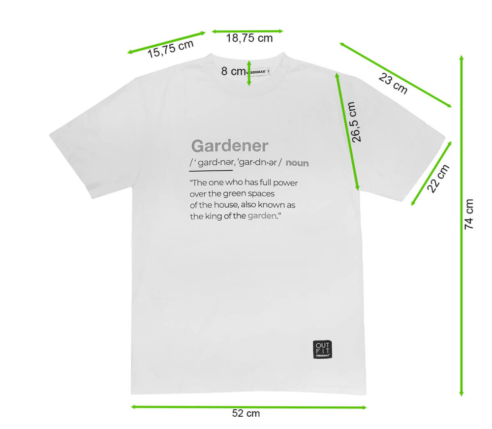 Rysunek z wymiarami koszulki gardener w rozmiarze L