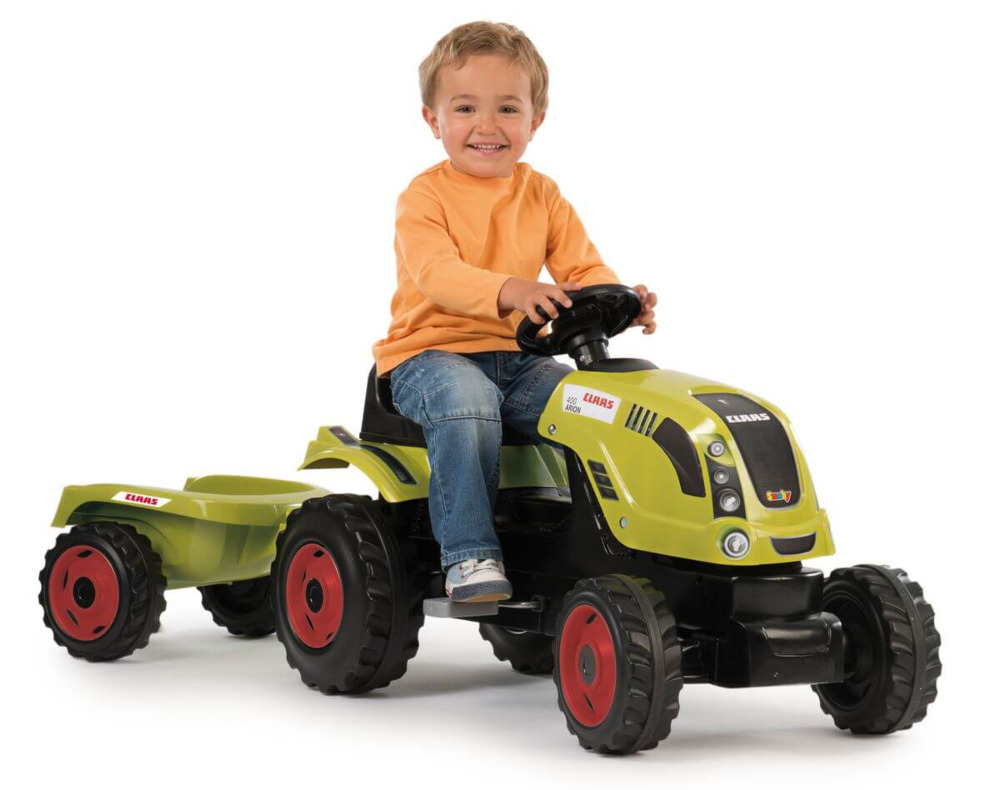 Dziecko na Traktorze XL Claas na pedały z przyczepką