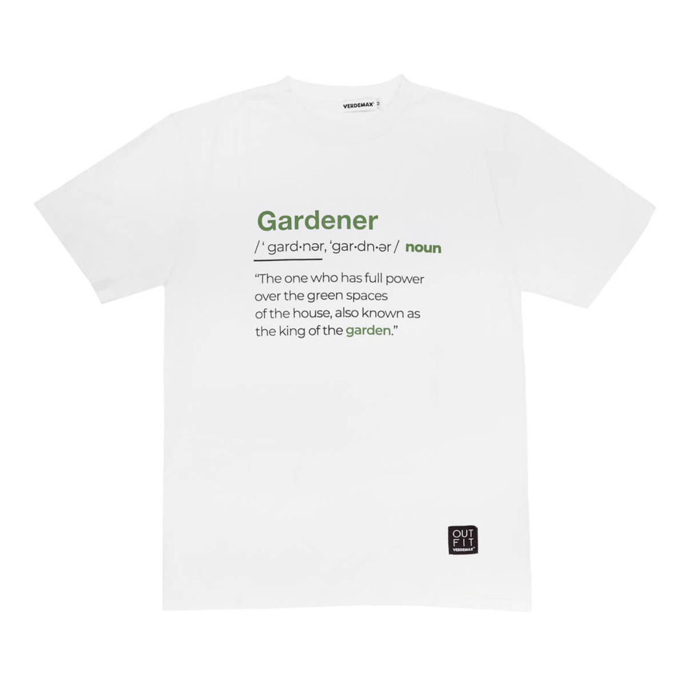 Biała koszulka t-shirt gardener z napisami uniseks z krótkimi rękawami w rozmiarze XS